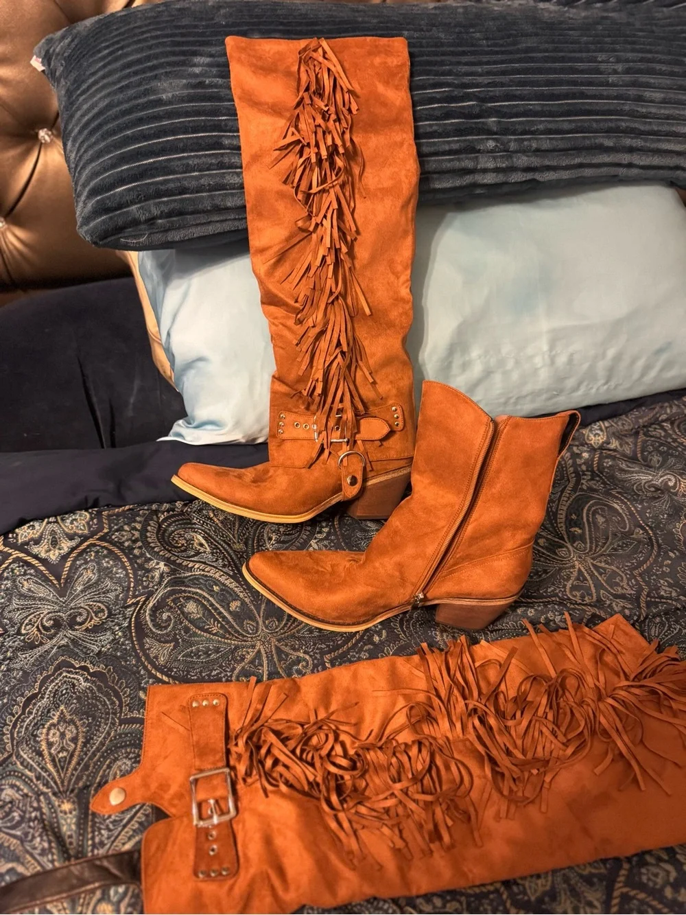 Fringe Tall and Ankle Boot Set - Rust Suede Women’s Boots